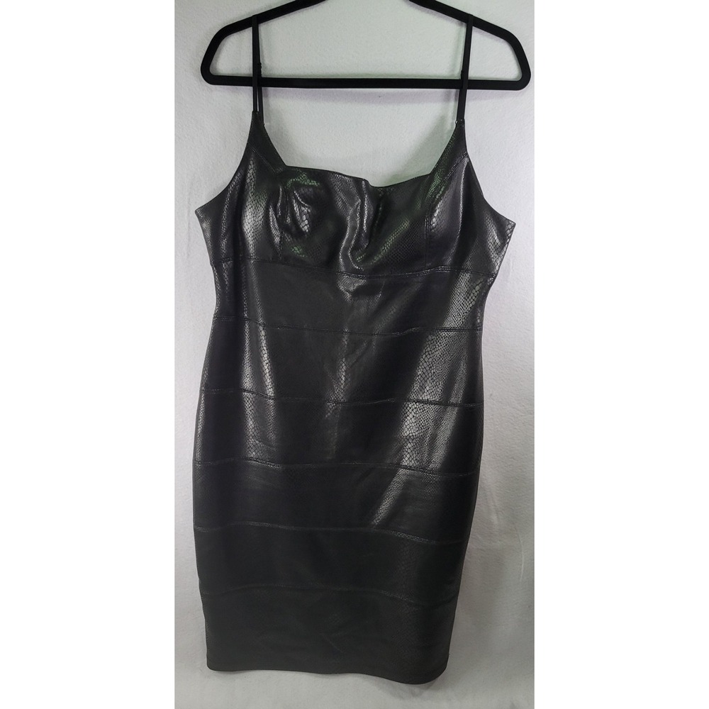 Bebe Brown Snake Embossed Faux Leather Sleeveless Square Neck Bodycon Size XL